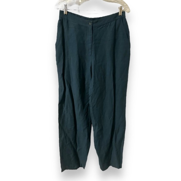 Vintage Eileen Fisher Dark Teal Linen‎ Blend Trousers Women’s Size Medium Boho - Picture 1 of 13